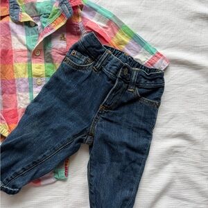 GAP Colorful Plaid Shirt and Blue Jeans Set